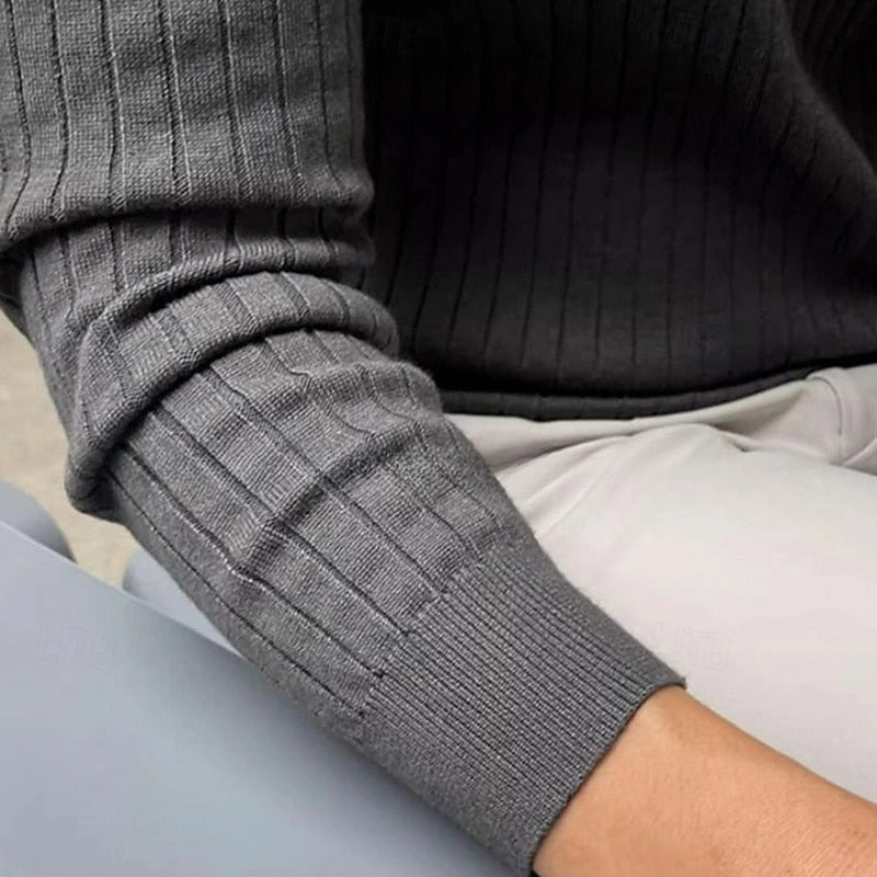 Theo | Sweter Henley z Prążkami