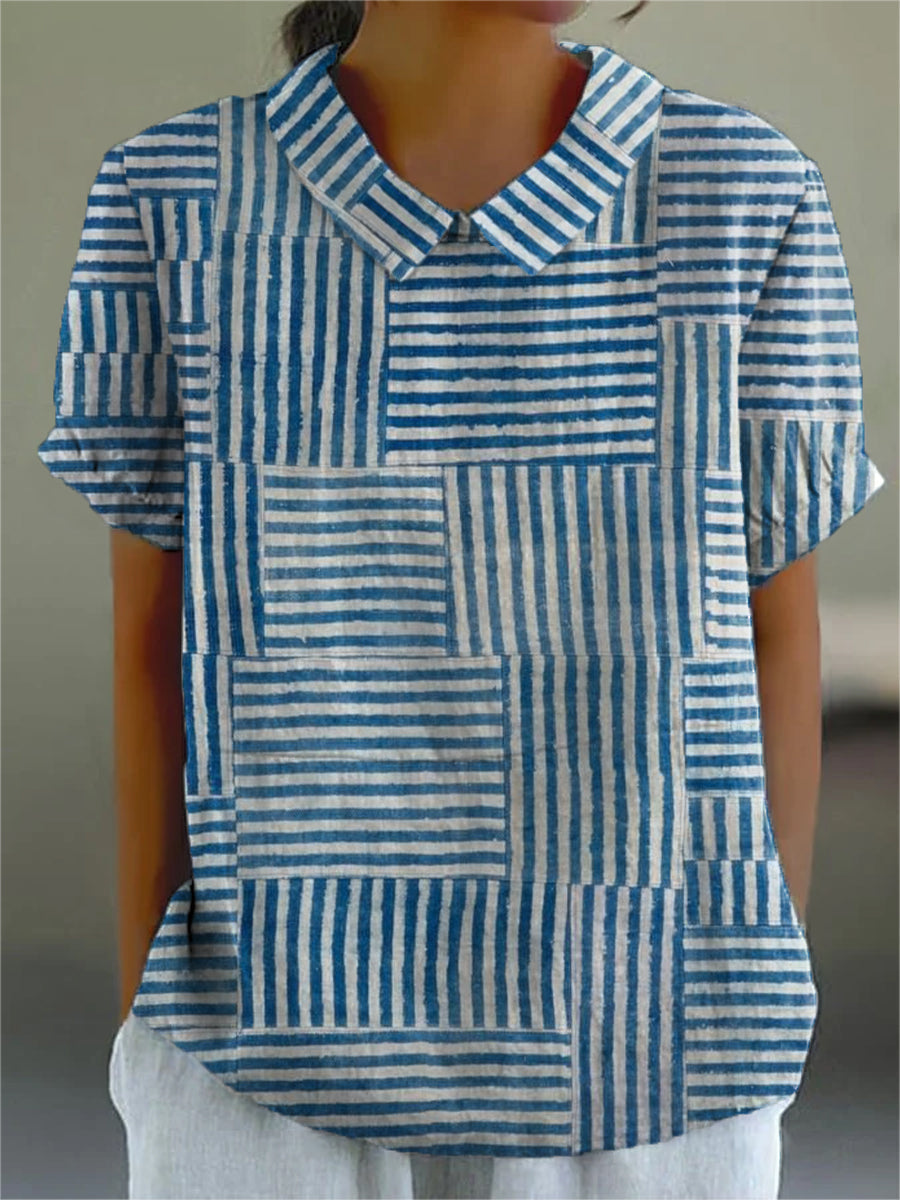 Amelia | Elegancka Koszula w Paski Patchwork