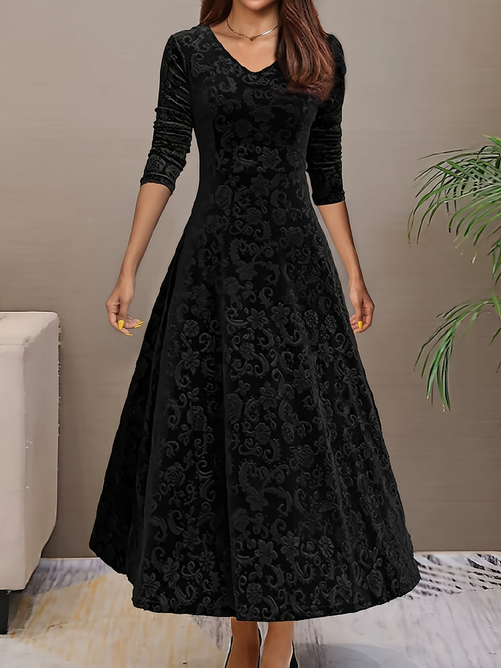 Adeline | Elegancka Midi Sukienka z Długim Rękawem