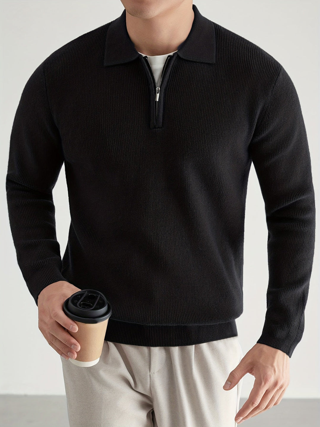 Donovan | Elegancki sweter polo z ćwierć zamkiem
