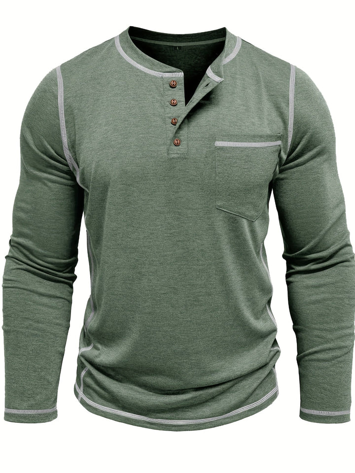 Reuben | Longsleeve Henley z Kontrastowym Szwem