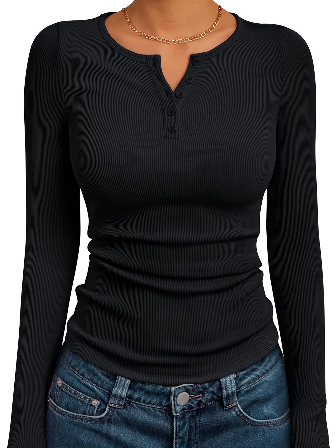Ivy | Dopasowany Top Henley z Guzikami