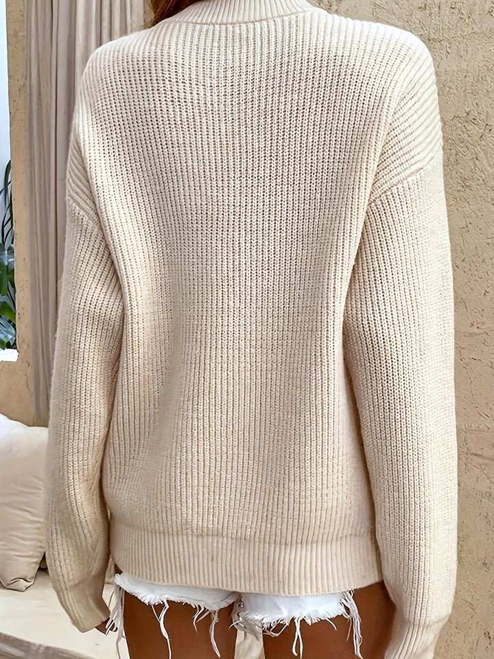 Cecilia | Sweter Henley z Prążkowanej Dzianiny