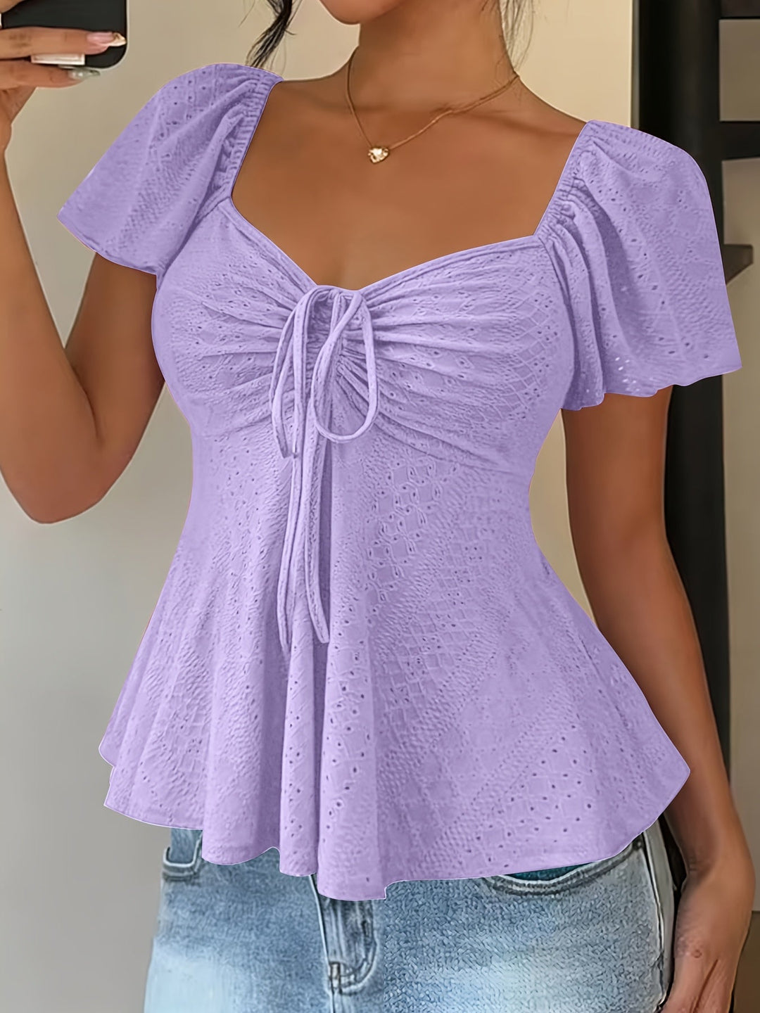 Josephine | Bluzka z Peplum i Rękawami w Stylu Flutter
