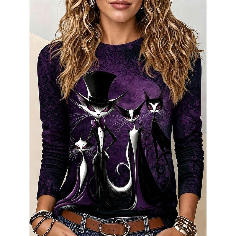 Katherine | Halloween Gotycka Grafika Długi Rękaw Top