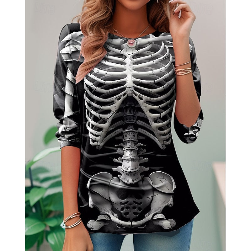 Iris | Koszulka z Długim Rękawem w Stylu Halloweenowego Szkieletu