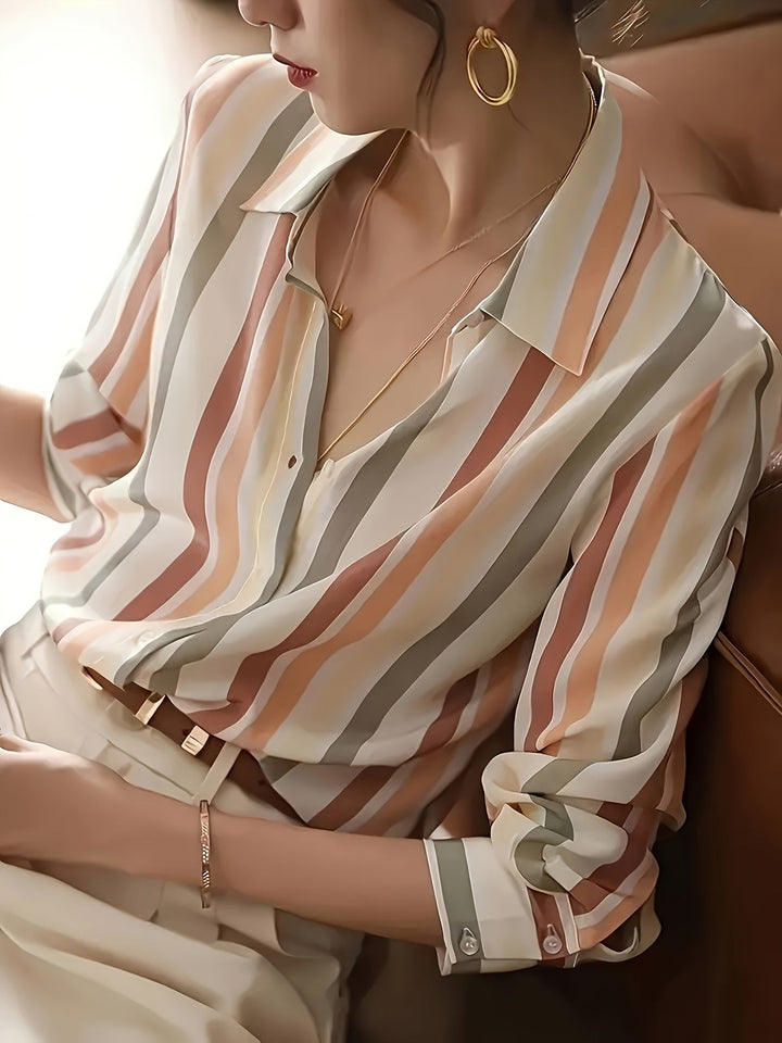 Marcella | Elegancka Koszula w Paski z Guzikami