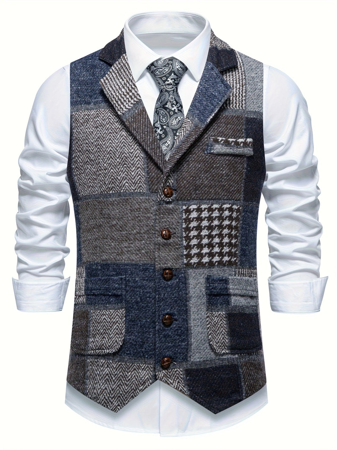 Trevor | Kamizelka Patchwork z Wzorem Herringbone