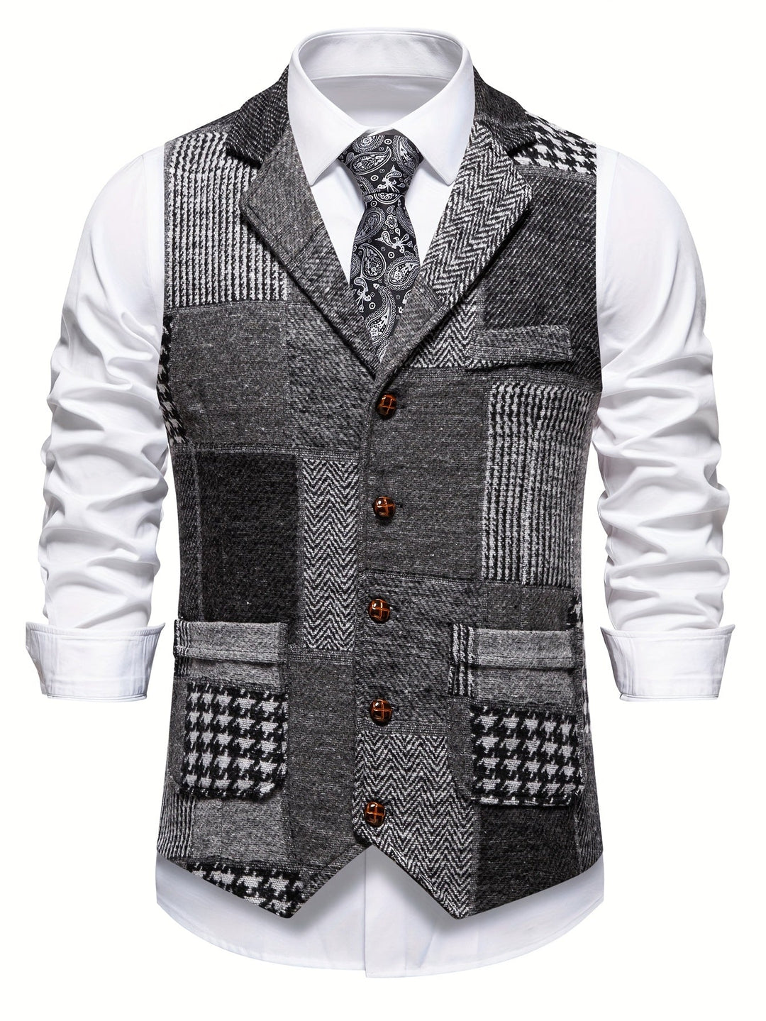 Trevor | Kamizelka Patchwork z Wzorem Herringbone