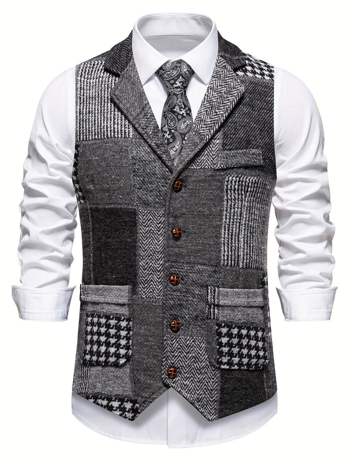 Trevor | Kamizelka Patchwork z Wzorem Herringbone