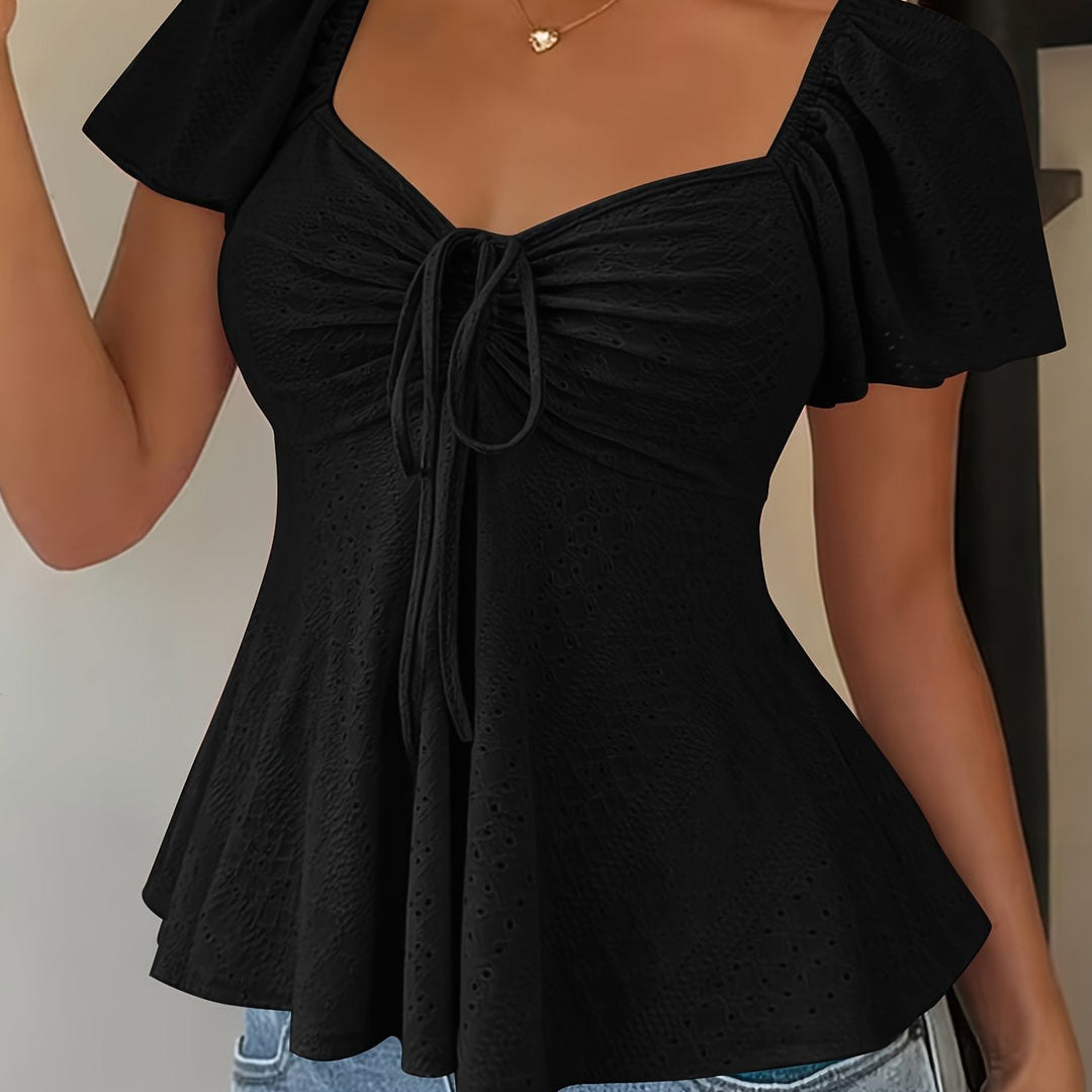 Josephine | Bluzka z Peplum i Rękawami w Stylu Flutter