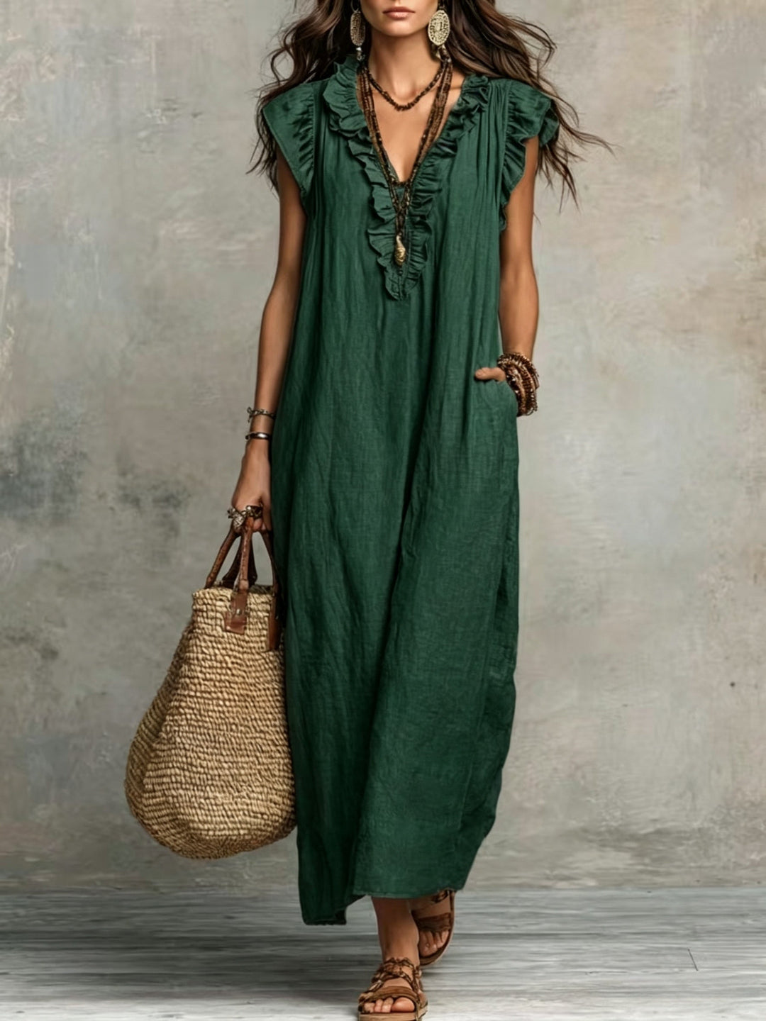 Marisol | Boho Maxi Sukienka z Falbanami