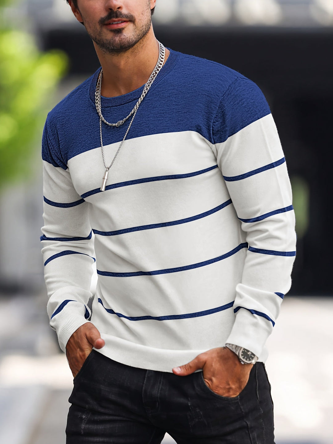 Henry | Sweter z dekoltem w serek w paski