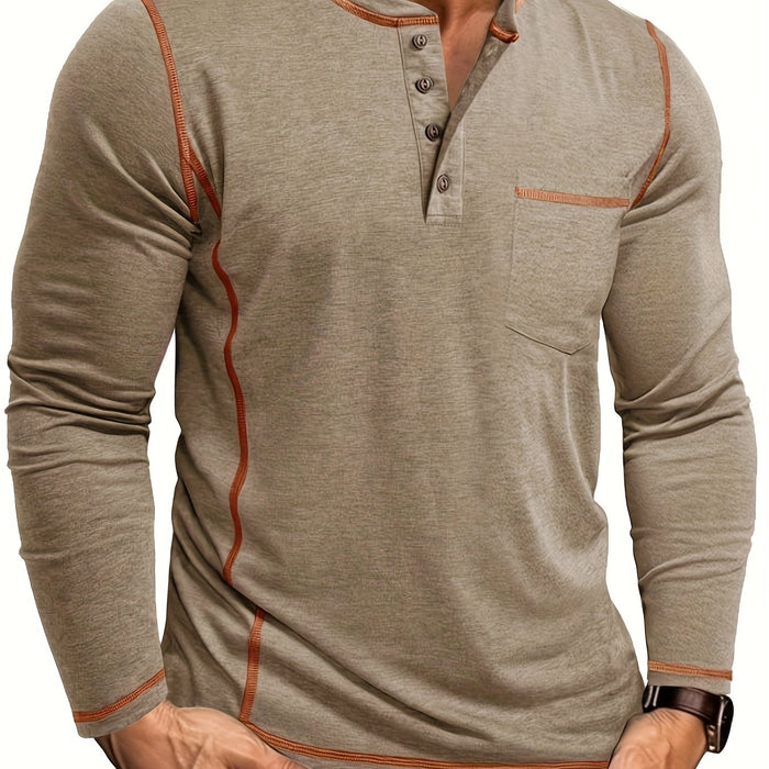 Reuben | Longsleeve Henley z Kontrastowym Szwem