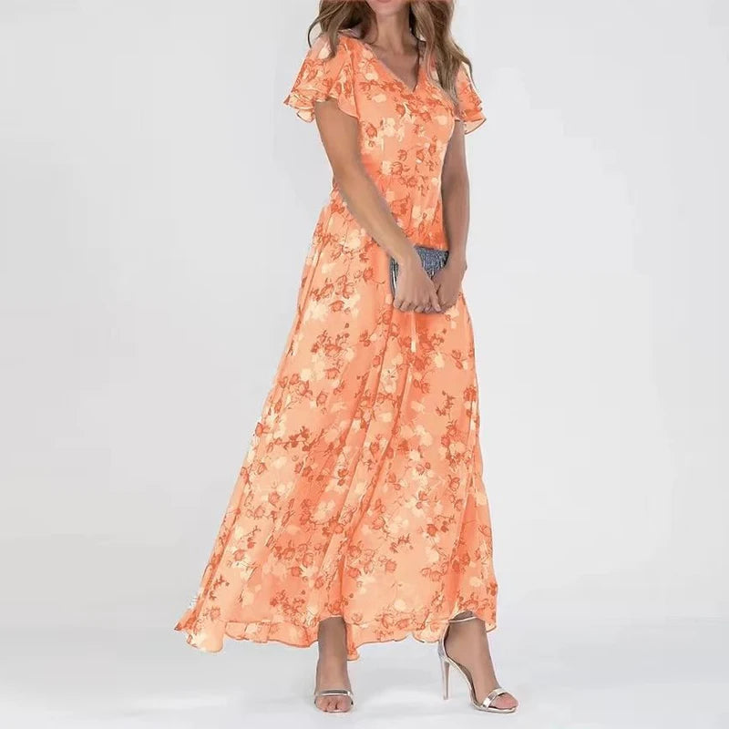 Lilia | Elegancka Kwiatowa Sukienka z Krótkim Rękawem