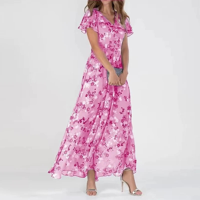 Lilia | Elegancka Kwiatowa Sukienka z Krótkim Rękawem