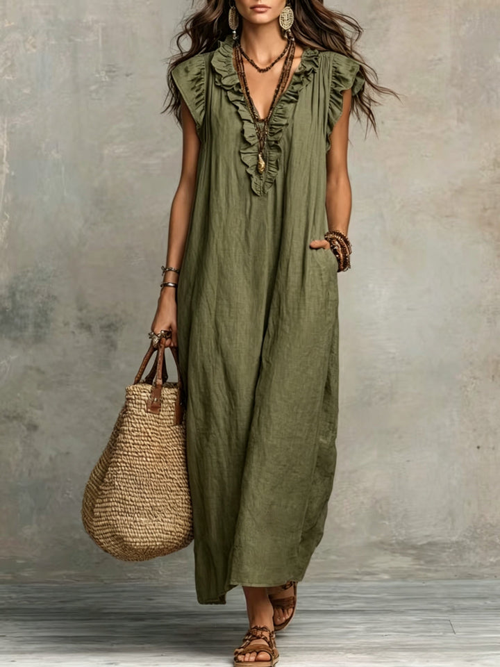 Marisol | Boho Maxi Sukienka z Falbanami