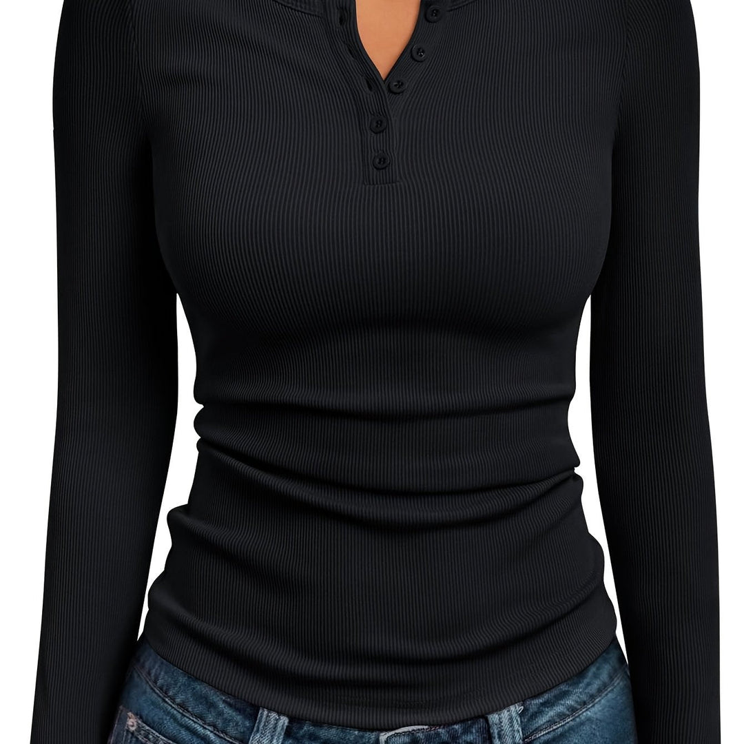 Ivy | Dopasowany Top Henley z Guzikami