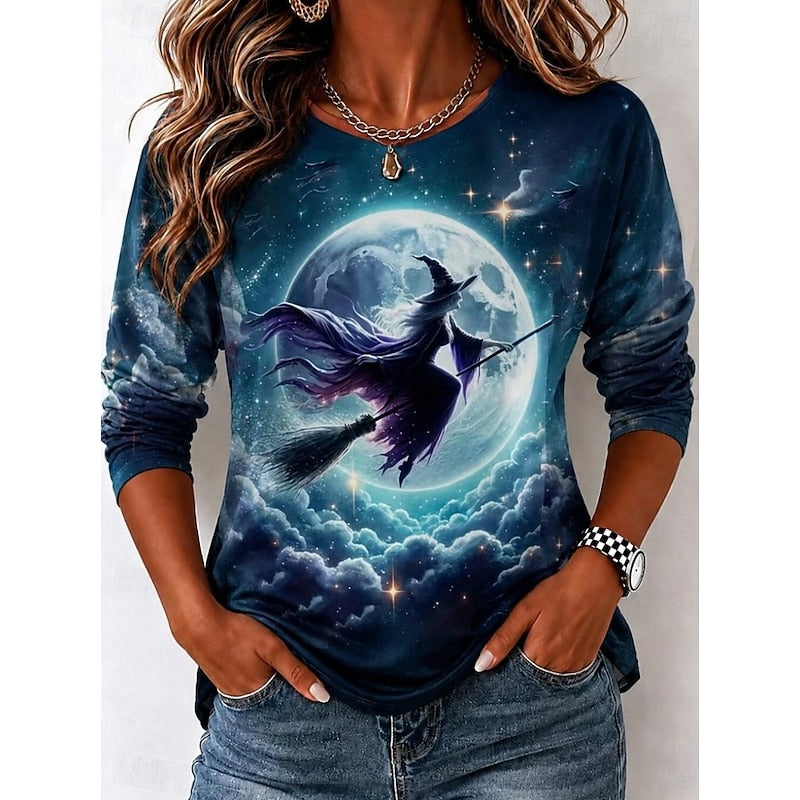 Jesień | Graficzny T-shirt na Halloween z Długim Rękawem