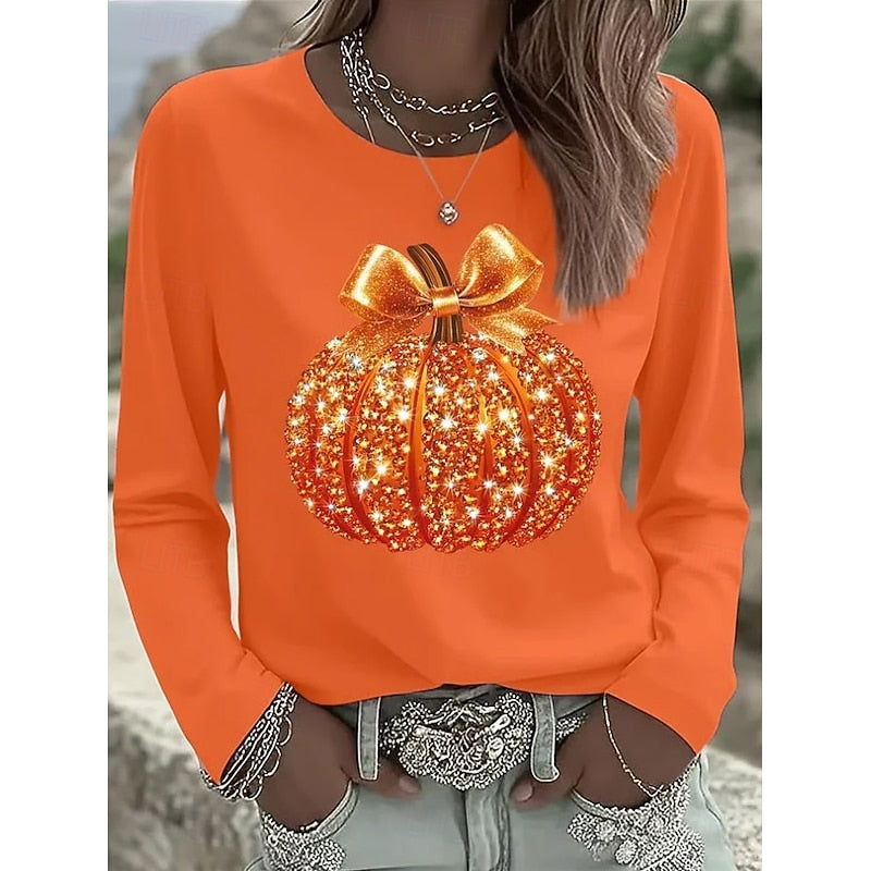 Lillian | Iskrząca Dyniowa Bluzka na Halloween