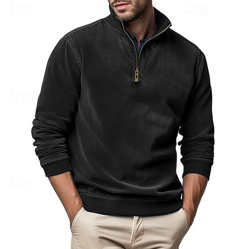 Caleb | Bluza z kołnierzem typu stand-collar na zamek błyskawiczny