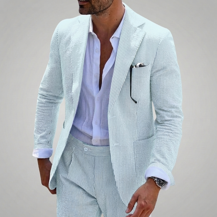 Męski Garnitur Dwuczęściowy w Paski Slim Fit