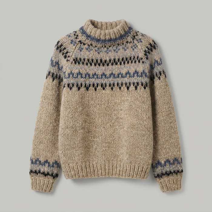 Damski Sweter z Wysokim Kołnierzem i Wzorem Fair Isle