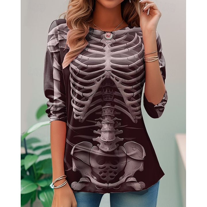 Iris | Koszulka z Długim Rękawem w Stylu Halloweenowego Szkieletu