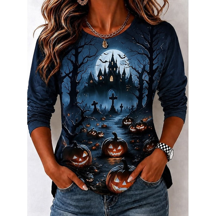 Jesień | Graficzny T-shirt na Halloween z Długim Rękawem