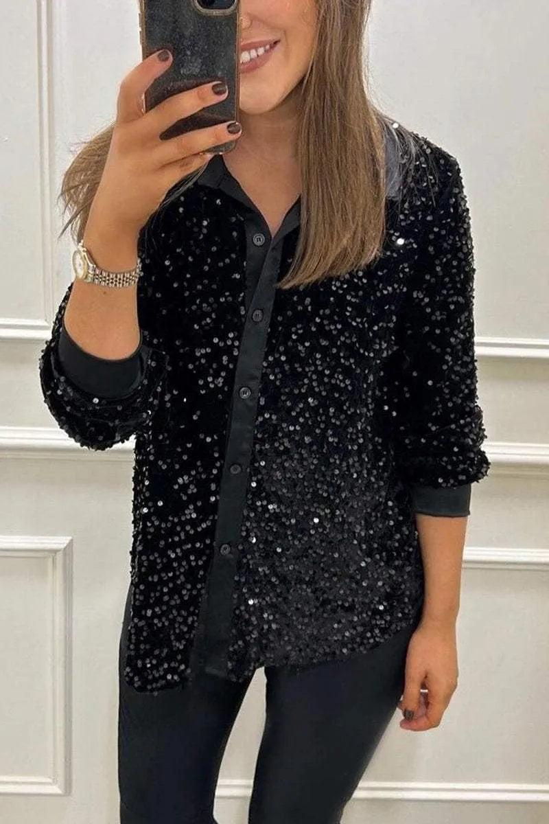 Claudine | Elegancka koszula z połyskiem i kołnierzykiem