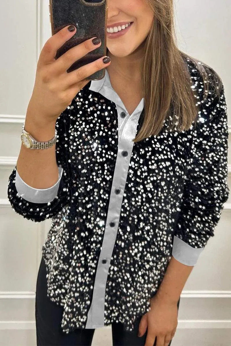 Claudine | Elegancka koszula z połyskiem i kołnierzykiem