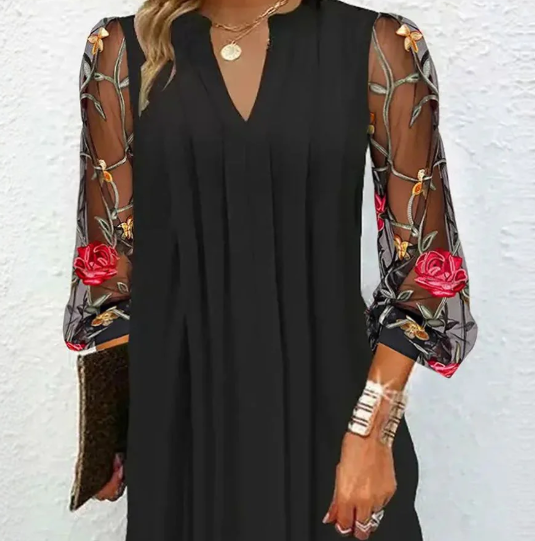 Camille | Elegancka Sukienka z Kwiatowymi Rękawami