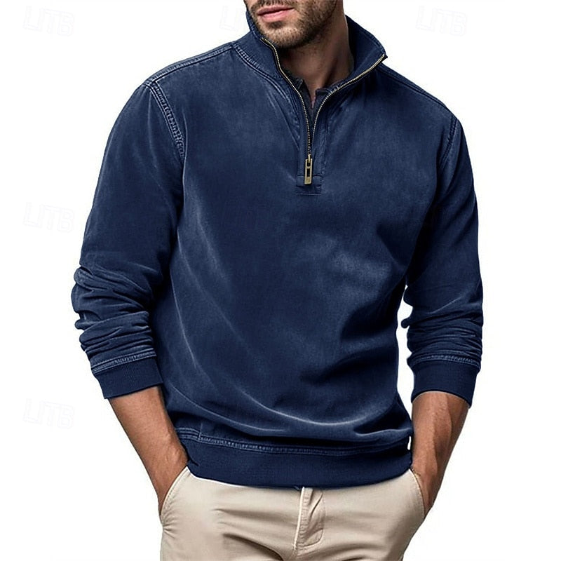 Caleb | Bluza z kołnierzem typu stand-collar na zamek błyskawiczny
