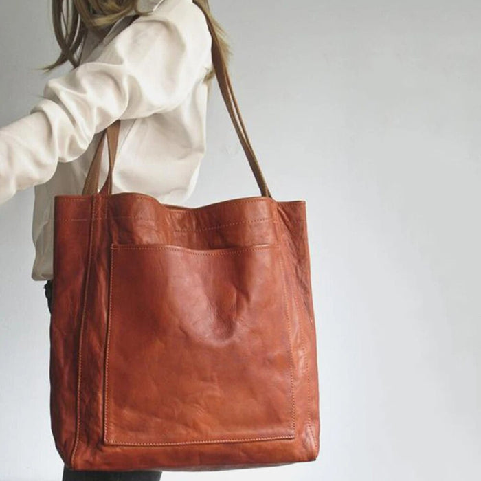 Damska Skórzana Torba Shopper z Podszewką i Kieszeniami