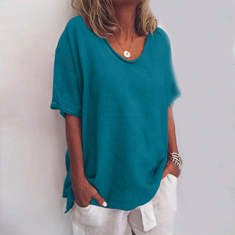 Megan | Elegancka Bluzka z Krótkim Rękawem w Serek