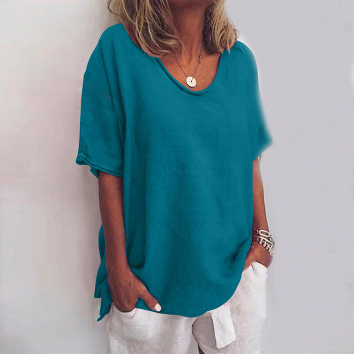 Megan | Elegancka Bluzka z Krótkim Rękawem w Serek