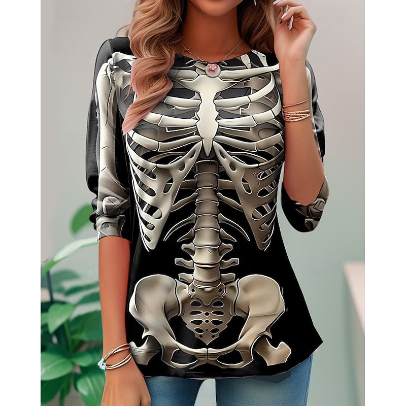 Iris | Koszulka z Długim Rękawem w Stylu Halloweenowego Szkieletu
