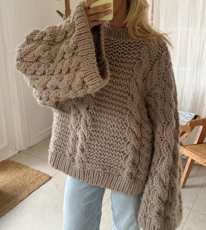 Damski Sweter z Grubym Splotem Warkoczowym o Luźnym Kroju