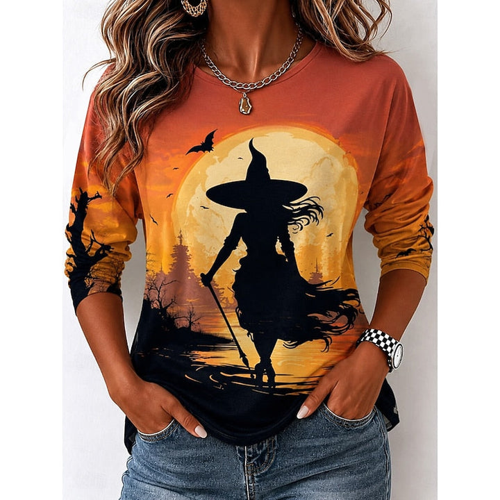 Jesień | Graficzny T-shirt na Halloween z Długim Rękawem