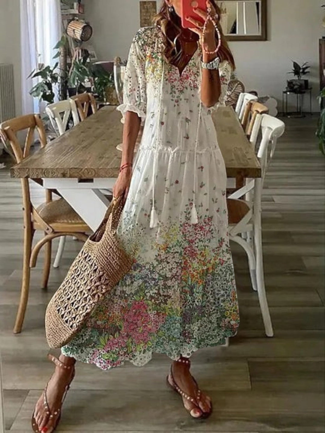 Avery | Boho Letnia Sukienka z Dekoltem w Serek