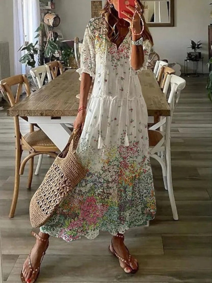 Avery | Boho Letnia Sukienka z Dekoltem w Serek