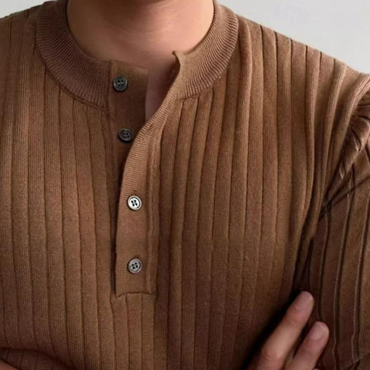 Theo | Sweter Henley z Prążkami
