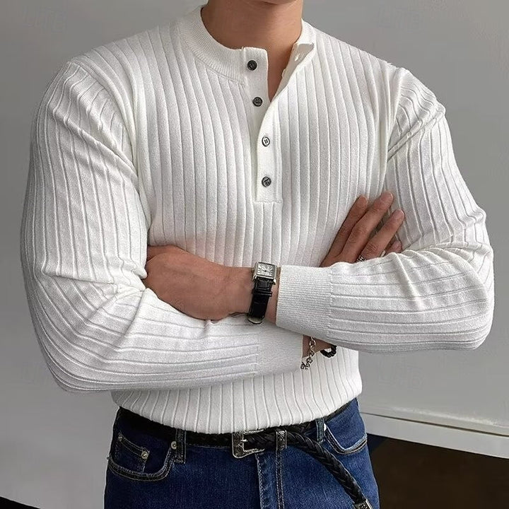 Theo | Sweter Henley z Prążkami