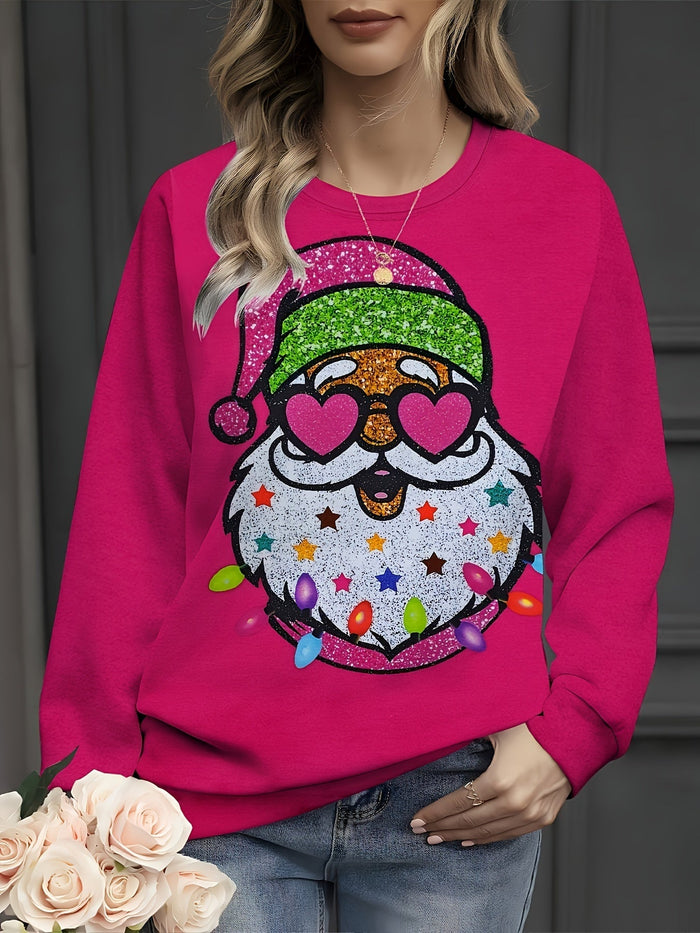 Damski Świąteczny Sweter z Nadrukiem Św. Mikołaja