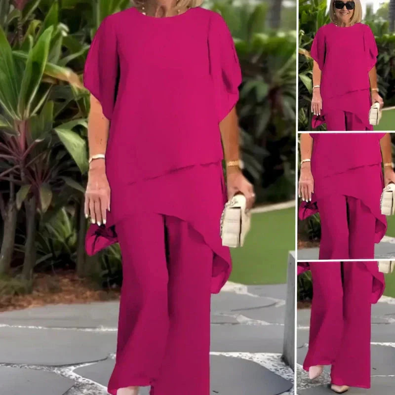 Valeria | Elegancki Zestaw Spodni Palazzo z Drapowaniem