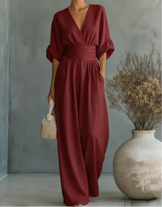 Genevieve | Elegancki Kombinezon z Szerokimi Nogawkami