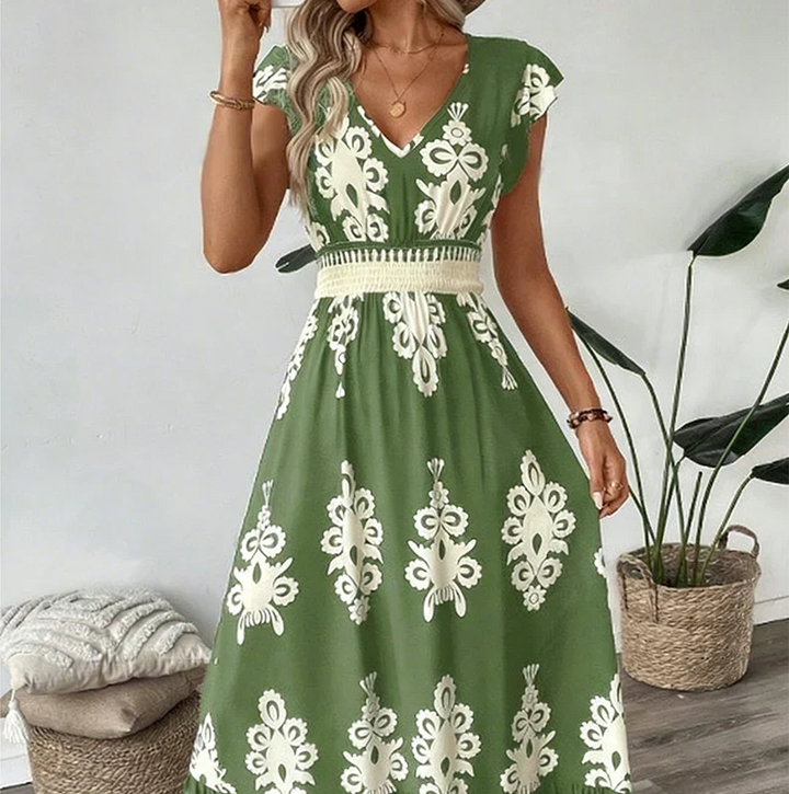 Rosalie | Sukienka Maxi z Dekoltem w Serek w Stylu Barokowym