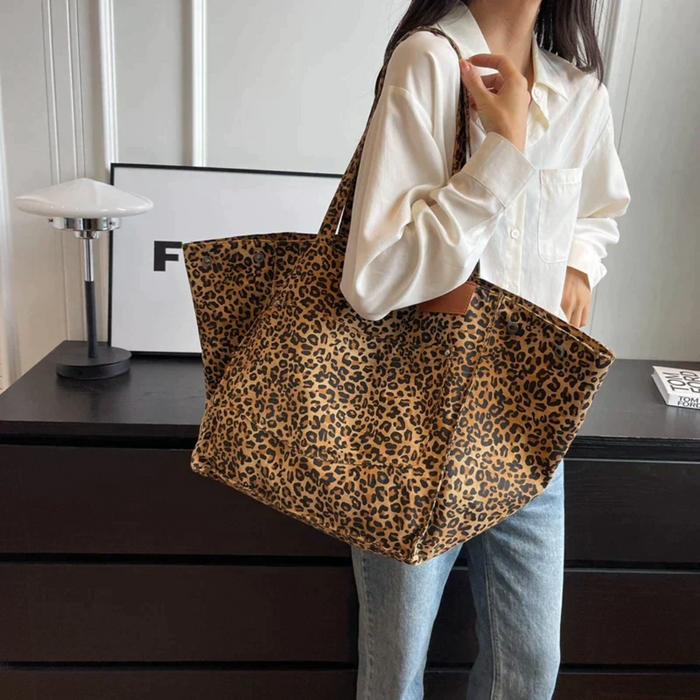 Damska Torba Shopper z Nadrukiem Leoparda