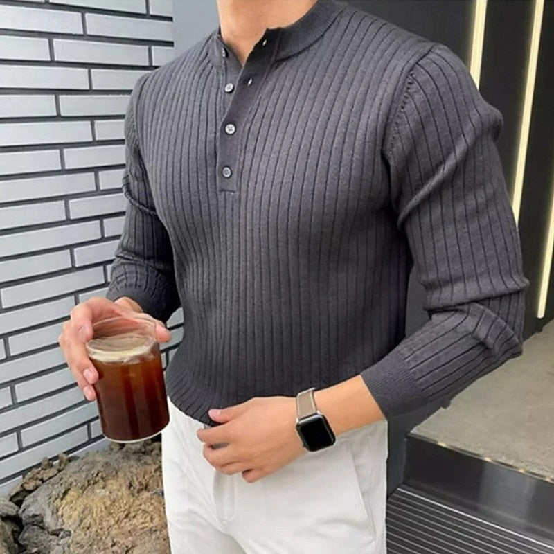 Theo | Sweter Henley z Prążkami