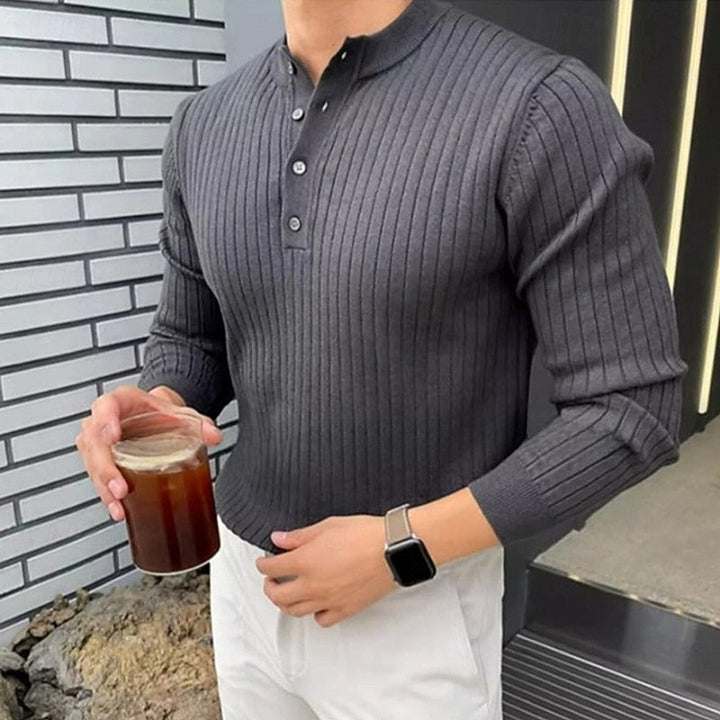 Theo | Sweter Henley z Prążkami